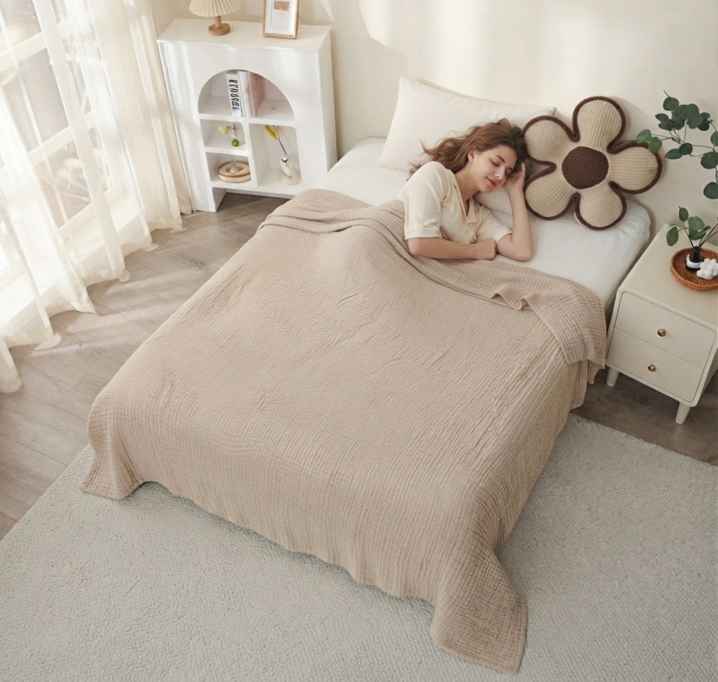6-Layer Pure Cotton Gauze Towel Blanket, All-Cotton Bubble Gauze Towel Blanket, Single/Double Air-Conditioning Summer Cooling Blanket, Thin Quilt