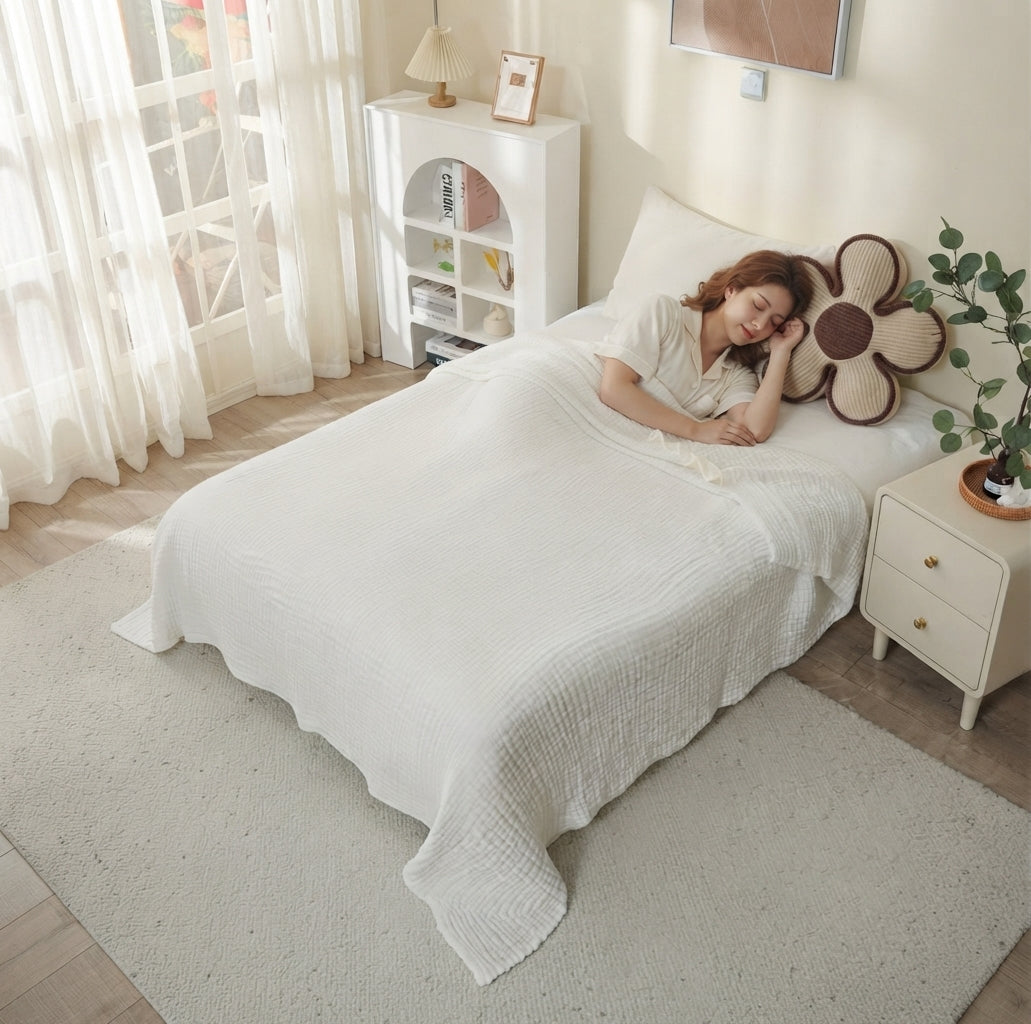 6-Layer Pure Cotton Gauze Towel Blanket, All-Cotton Bubble Gauze Towel Blanket, Single/Double Air-Conditioning Summer Cooling Blanket, Thin Quilt