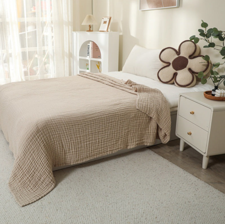 6-Layer Pure Cotton Gauze Towel Blanket, All-Cotton Bubble Gauze Towel Blanket, Single/Double Air-Conditioning Summer Cooling Blanket, Thin Quilt