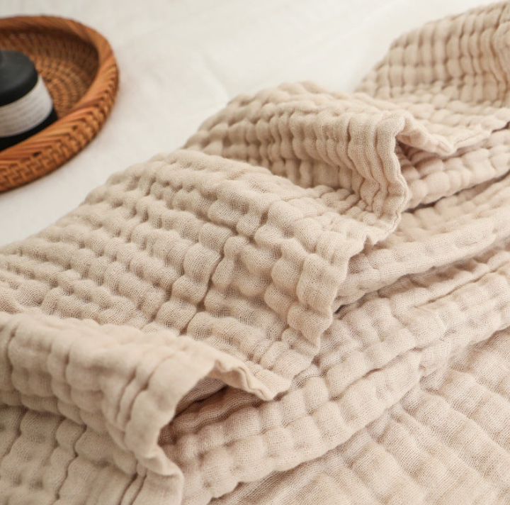 6-Layer Pure Cotton Gauze Towel Blanket, All-Cotton Bubble Gauze Towel Blanket, Single/Double Air-Conditioning Summer Cooling Blanket, Thin Quilt